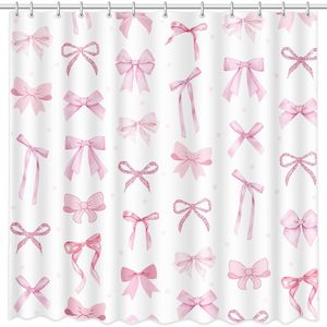 Cortina de ducha con lazo rosa y acuarela, diseño de PVC de lujo, bonito lazo para niñas, estilo Castillo Princesa, decoración del hogar para el baño - Product Image 3