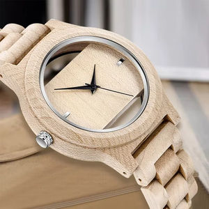 Montre en bois de Quartz creux naturel avec bracelet en bois complet montre-bracelet de haute qualité Unique cadran en bois hommes cadeau Style Simple - Product Image 1