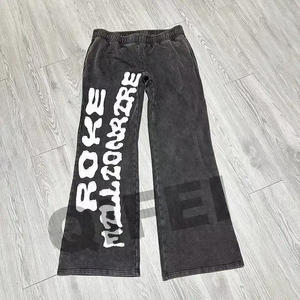 HG112 2023 Fabrication sur mesure pour homme, style streetwear, délavé, poids moyen, écologique, avec broderie de patchs, coupe évasée - Product Image 4