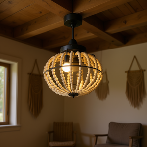 Ventilatore da soffitto a LED con perline in legno stile bohémien, 18 pollici, a incasso, 6 velocità, motore DC silenzioso e reversibile, per casa colonica - Product Image 2