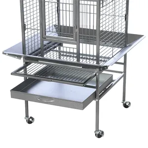 Fabrika doğrudan satış büyük uzay siyah demir papağan kanarya Budgie Pet kuş kafesi ile tekerlekler - Product Image 6
