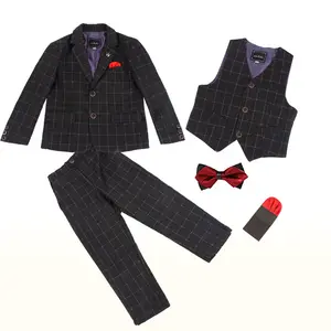 Conjunto de 5 peças de roupa formal infantil para meninos, blazer + colete + calça, roupa infantil de 3 peças, traje de apresentador de performance de piano para festa de casamento