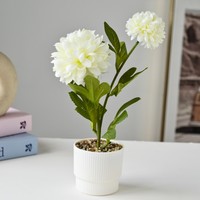 Plante en pot artificielle en forme de chrysanthème, mini bonsaï de chrysanthème artificiel avec pot blanc, décoration de table de bureau à domicile