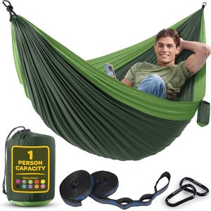 Sedia Amaca da Campeggio in Nylon e Acciaio, Robusta, Singola o Doppia, Capacità 400 libbre, con Cinghie per Alberi e Borsa da Trasporto, per Viaggi e Escursioni - Product Image 1