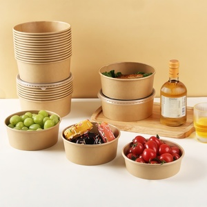 Bol en papier kraft 360 ml avec couvercle jetable pour la crème glacée et les petits desserts - Product Image 1