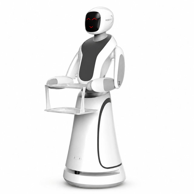 Commercial Restaurant Food Delivery Robot with Dual Trays 13.3 Inch Touchscreen 40m LiDAR 8H Runtime Voice Interaction