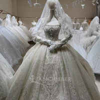 Robes de mariée de luxe Jancember A001, épaules dénudées, dentelle lourde à motifs perlés