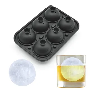 Nieuw Ontwerp 6-bolletje Siliconen Ijsblokjes Bakje Ronde Bal Vorm Whiskyvorm Met Deksel Voor Whisky En Ijs Gereedschap