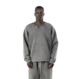 All'ingrosso 500gsm nero Vintage girocollo felpa Logo personalizzato oversize acido lavaggio in pietra 100% cotone foderato Design - Product Image 3