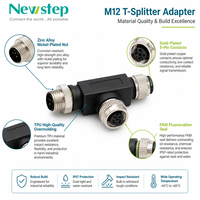 Adaptateur M12 T-Splitter, 2 mâles vers 1 femelle, connecteur circulaire étanche IP67 à 5 broches A-Code pour capteur industriel et PLC