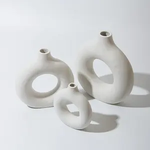 Trompette pas cher style moderne décoratif blanc noir vases ronds décor à la maison vase en céramique pour mariage