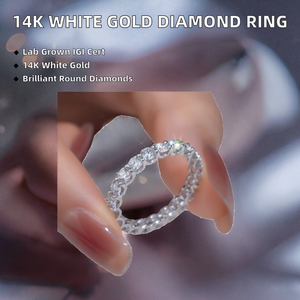 Bague de mariage demi-éternité en or blanc 14 carats plaqué platine de haute qualité, sertie de petits diamants de laboratoire de 3 mm, qualité VVS1, certifiée IGI - Product Image 2