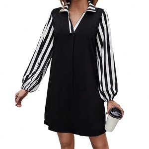 ชุดเดรสทำงานแขนยาวลำลองแบบมีปก สีสันตัดกันสไตล์ฤดูใบไม้ร่วง คุณภาพสูง รับผลิตตามสั่งขายส่ง OEM - Product Image 2