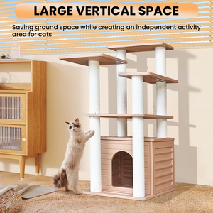 46in Indoor And Outdoor <strong>Cat</strong> Tree Tower, <strong>Cat</strong> House For Outdoor <strong>Cats</strong>, Weatherproof <strong>Cat</strong> Condo With Scratching Posts - Product Image 2