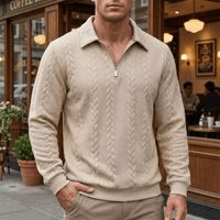 Sweat-shirt Homme Haut de Gamme à Col Zippé, Maille Torsadée Texture Diamant, Col Rabattu, Tissu Épais, Vêtements Décontractés pour Homme