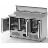 Table de préparation réfrigérée 1,8 m (6 pieds) pour salades, pizzas et sandwichs avec base réfrigérée et 3 portes – Comptoir de préparation, refroidisseur et congélateur