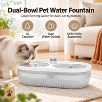 Fontaine à eau intelligente double pour animaux de compagnie, compatible CE FCC RoHS, OEM ODM, pour maisons multi-chats et multi-animaux, contrôle par application, capacité 4L