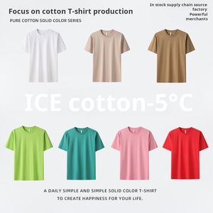 Camiseta de manga corta con cuello redondo transpirable para <span class=keywords><strong>hombre</strong></span>, camiseta informal de punto de algodón de seda helada de verano para jóvenes - Product Image 2