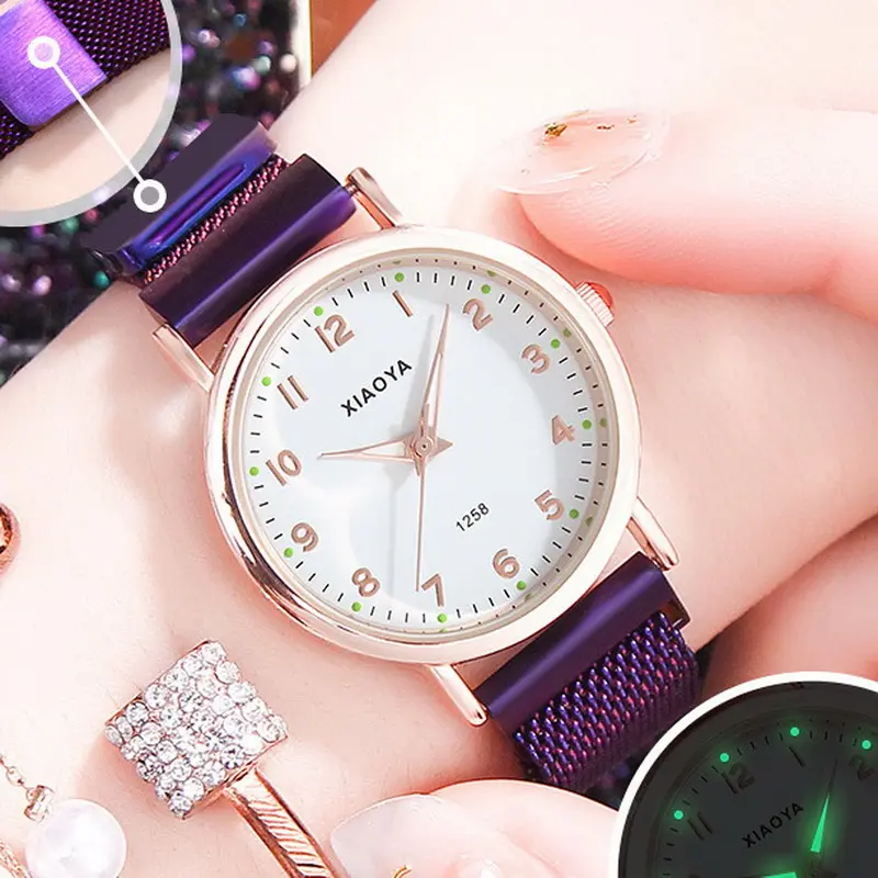 นาฬิกาสแตนเลสสำหรับผู้หญิง,นาฬิกาแม่เหล็กลำลองสำหรับผู้หญิงนาฬิกาของขวัญนาฬิกาควอตซ์ Reloj Mujer