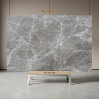 Style simple et élégant, grande dalle de marbre naturel gris à grain fluide, idéale pour les appartements minimalistes.