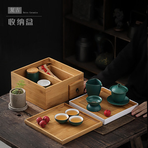 Bamboo Storage <b>Box</b> For Kung Fu <b>Tea</b> Set With Lid Portable Square Design Afternoon <b>Tea</b> Use - Product Image 2