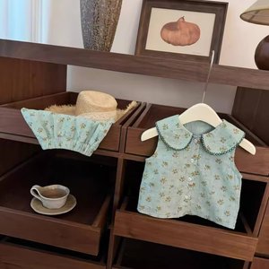 Baby Girl Floral Print Peter Pan Collar Vest Set Breathable Summer Outfit - Product Image 2