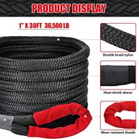 Corde de récupération cinétique 1 po x 30 pi, 56 000 lb, avec 2 manilles en D, kit de récupération tout-terrain robuste, cordes de remorquage cinétiques en nylon