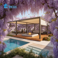 Pergola de luxe Sweet Home en aluminium antique avec murs coulissants en verre, toit rétractable motorisé à lames orientables, auvent de jardin