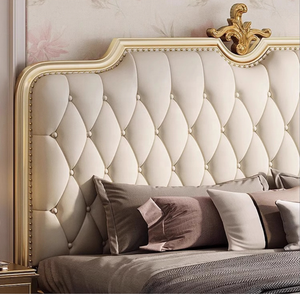 Cama de Madera Maciza con Acabado en Cuero de Estilo Americano, Cama Doble de Estilo Europeo, Juego de Muebles para Recámara Principal - Product Image 5