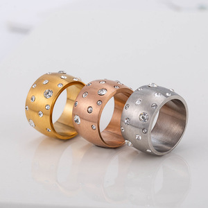 yunnique Men's Wide Band <b>Ring</b> Gold Plated <b>Titanium</b> Steel Pave Setting Star Pattern Jewelry Gift - Product Image 3