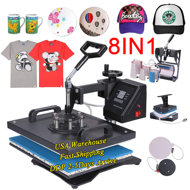 Sublimation Heat Press Machine USA Warehouse Flat Heat Press Machine New Arrival 8 in 1 for Tile t Shirt Plate Mug Mouse Pad