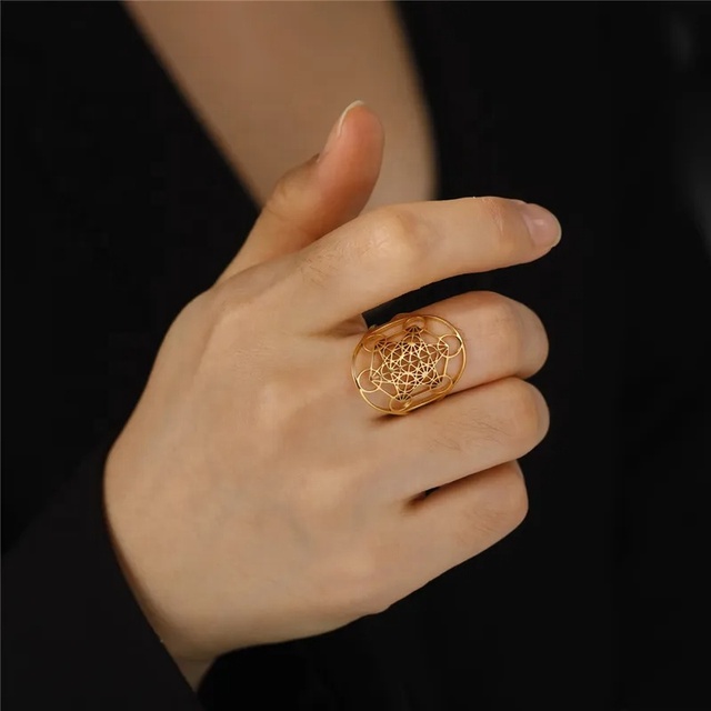 Angel Seal Archangel Metatron Cube Ring Women Sacred Geometry Rings Amulet Religious Spiritual Stainless Steel Jewelry