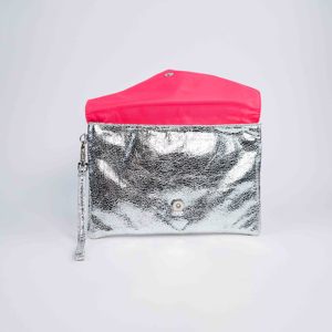 ISO BSCI Factory Fashion Sparkly Crackle Clutch Metallic Silver PU Leather Cosmetic Bag with Cover Closure for Makeup Storage - Product Image 3