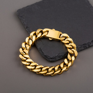 Pulsera de Cadena Cubana para Hombre, Chapada en Oro de 18K, Acero Inoxidable, Engrosada, Pulida por Cuatro Lados, Joyería de Regalo - Product Image 4