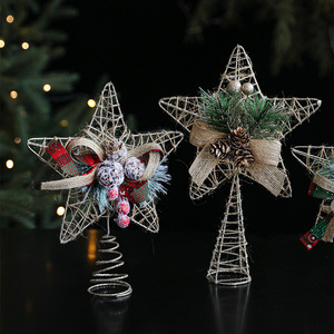 LINGKAI Rattan Woven Christmas <b>Tree</b> <b>Topper</b> Star with Pinecone Bow Rustic Tabletop <b>Xmas</b> <b>Tree</b> Top Star Ornament - Product Image 1