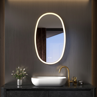 Espejo de Baño Largo Ovalado con Marco Dorado, LED Inteligente Antivaho, Retroiluminado, Espejo de Vanidad de Pared para Proyectos Residenciales y Hoteles