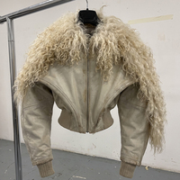 Blouson bomber court en peau de mouton véritable avec fourrure amovible, veste courte de haute qualité, streetwear homme, veste en cuir véritable