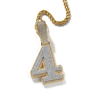 Collier Pendentif Personnalisable en Laiton Plaqué Or, <span class=keywords><strong>Breloque</strong></span> Lettre Chiffre Entièrement Sertie de Diamants et Zircons, Style Hip Hop pour Hommes et Femmes - Product Image 2