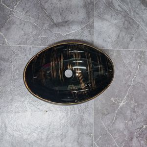 Petit lavabo artistique de comptoir en céramique rétro, anti-éclaboussures, 470x320mm - Product Image 3