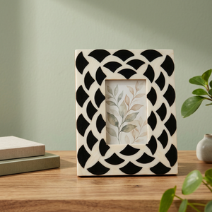 Black <b>White</b> Resin Photo <b>Frame</b> Bone Inlay Rectangle <b>Picture</b> <b>Frame</b> Handmade Decorative Desktop Wall Display Customized Photo <b>Frame</b> - Product Image 1