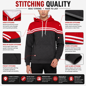 Sudadera con Capucha para Hombre, Diseño Color Block, Rojo y Gris, Corte Ajustado, Estilo Casual, Transpirable, Felpa Francesa, Estilo Otoñal - Product Image 5