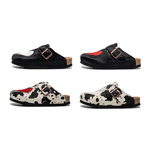 XINZI RAIN Pantoufles unisexes personnalisées en liège avec broderie en cuir véritable imprimé vache <span class=keywords><strong>Mohair</strong></span> pour hommes et femmes taille 35-45 - Product Image 1