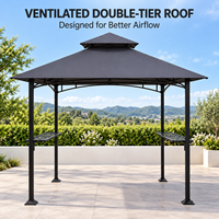 Gazebo à toit gris foncé avec structure en fer thermolaqué et deux comptoirs pour repas en plein air