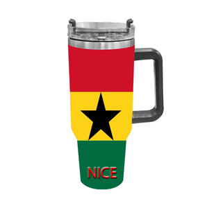 Gobelet isotherme en acier inoxydable de 40 oz avec poignée, motif drapeau du Ghana personnalisé, double paroi isolée pour les voyages en voiture, les pique-niques en plein air - Product Image 1