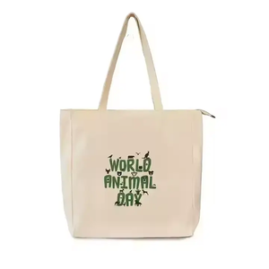 Tote Bag in cotone lavabile con grandi Zip e Logo personalizzato per il mondo dello <span class=keywords><strong>Shopping</strong></span> della scuola di spiaggia con libri di animali - Product Image 1