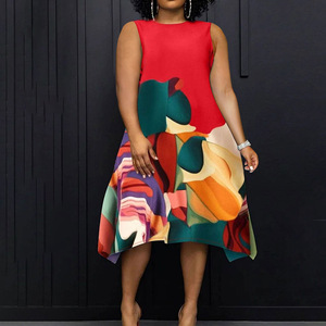 Vestido X6071 <span class=keywords><strong>de</strong></span> Cuello Redondo, Informal, a la Moda, para Mujer, Talla Grande, con Estampado <span class=keywords><strong>de</strong></span> Contraste <span class=keywords><strong>de</strong></span> Color, Elegante - Product Image 1