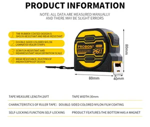 Nouveau ruban à mesurer en acier de haute qualité transfrontalier de 8 m (26 pieds) imprimé recto verso, <span class=keywords><strong>règle</strong></span> de boîte, ruban à mesurer en pouces impériaux - Product Image 6