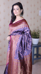 ผ้าส่าหรีผ้าไหมนุ่มลายดอกลาเวนเดอร์ที่สง่างามพร้อมด้วยการถักแบบซิกแซ็กเมนาการิซารีที่สวยงามเหมาะสำหรับงานแต่งงาน - Product Image 4