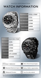 SANDA 6193 Montre à quartz à double affichage pour hommes, mode, affaires, sport, étanche, alarme, montre-bracelet électronique multifonctionnelle - Product Image 5
