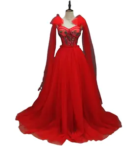 Red Bow Shoulder Strap Prom Dresses Sexy Sweetheart Evening Gorgeous Custom Party Dresses Vestidos De Fiesta